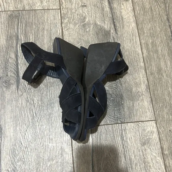 • Arche • Women’s Open Toe Strappy Wedge Sandals Navy Blue Suede Leather  38