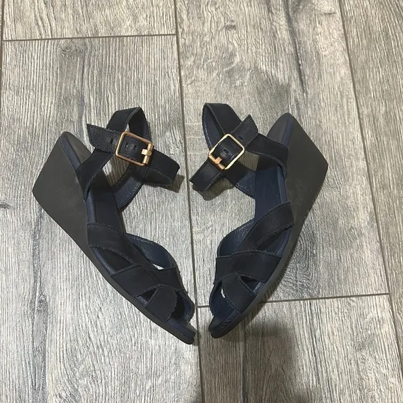 • Arche • Women’s Open Toe Strappy Wedge Sandals Navy Blue Suede Leather  38
