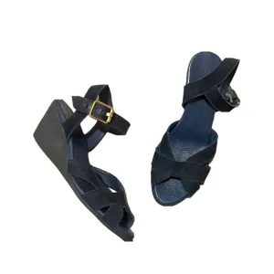 • Arche • Women’s Open Toe Strappy Wedge Sandals Navy Blue Suede Leather  38