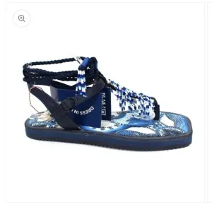 ▶️ Farm Rio ◀️ BLUE TILE BLACK BANANA BEADED FLAT SANDAL - Size 6