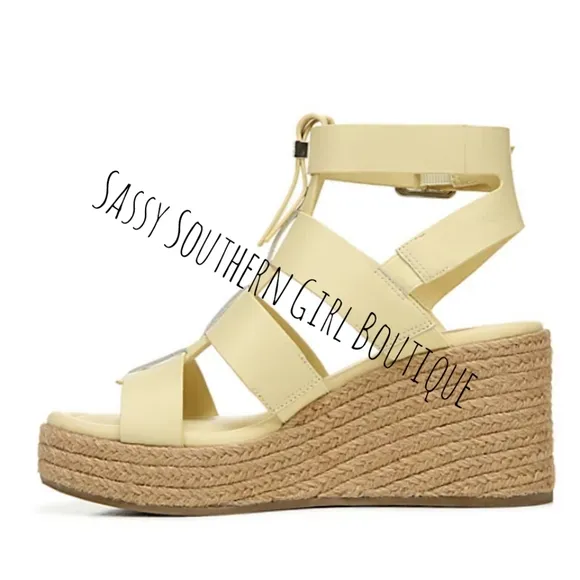 🆕⭐ Franco Sarto vanilla lemon leather wedge espadrilles