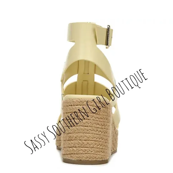 🆕⭐ Franco Sarto vanilla lemon leather wedge espadrilles