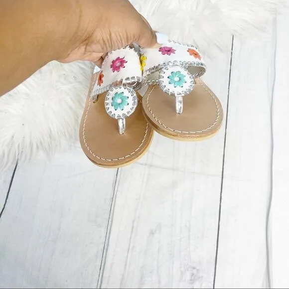 🆕 Jack Rogers Women's Jack Leather Flat Sandals in White Multi 7 NEW