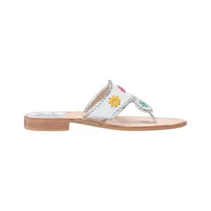 🆕 Jack Rogers Women's Jack Leather Flat Sandals in White Multi 7 NEW