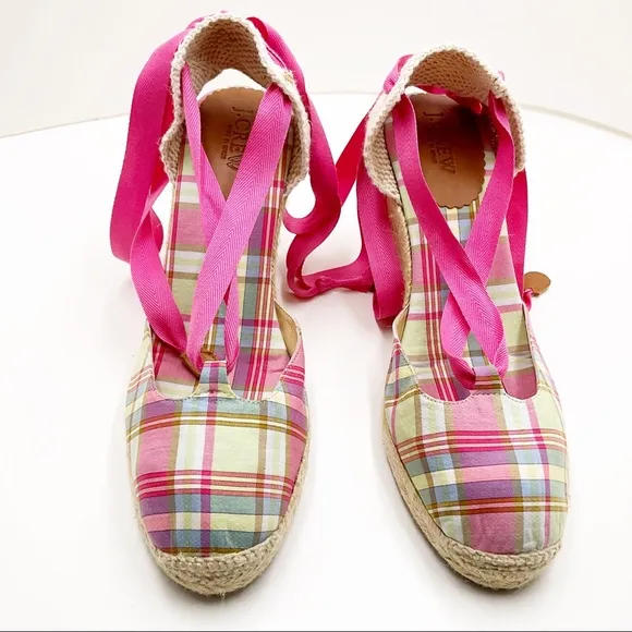 🆕 {J.Crew} Plaid Lace-Up Espadrilles Wedges