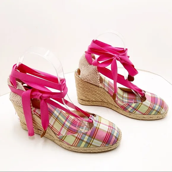 🆕 {J.Crew} Plaid Lace-Up Espadrilles Wedges