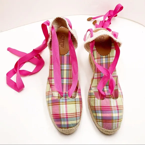 🆕 {J.Crew} Plaid Lace-Up Espadrilles Wedges