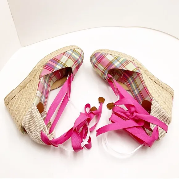 🆕 {J.Crew} Plaid Lace-Up Espadrilles Wedges