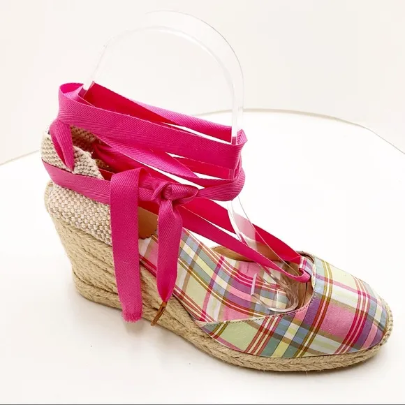 🆕 {J.Crew} Plaid Lace-Up Espadrilles Wedges