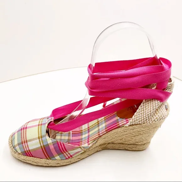 🆕 {J.Crew} Plaid Lace-Up Espadrilles Wedges