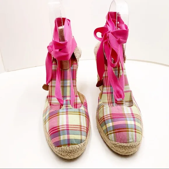 🆕 {J.Crew} Plaid Lace-Up Espadrilles Wedges