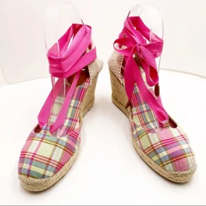 🆕 {J.Crew} Plaid Lace-Up Espadrilles Wedges