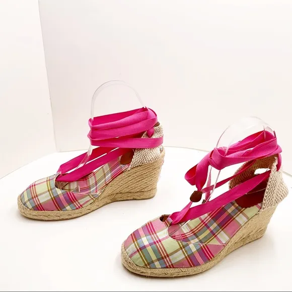 🆕 {J.Crew} Plaid Lace-Up Espadrilles Wedges