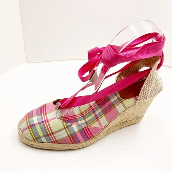 🆕 {J.Crew} Plaid Lace-Up Espadrilles Wedges