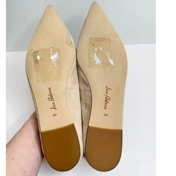 🍋 NEW Sam Edelman Flats Size 10.5 Taupe Pointed Toe Leather Upper