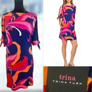 🔥🔥 TRINA TURK Vinet Scrolling Floral Three-quarter Sleeve Dress Size XS