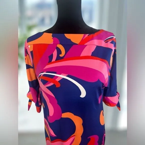 🔥🔥 TRINA TURK Vinet Scrolling Floral Three-quarter Sleeve Dress Size XS
