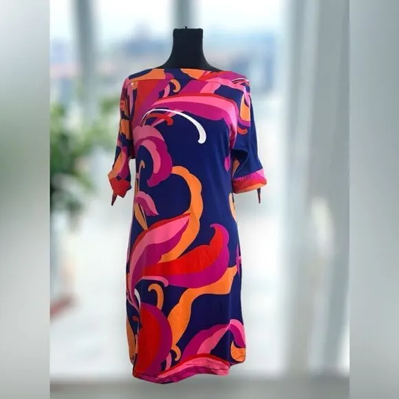 🔥🔥 TRINA TURK Vinet Scrolling Floral Three-quarter Sleeve Dress Size XS