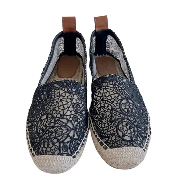100% Authentic Chloe Black Lace Espadrilles Flats Genuine Leather 37 7