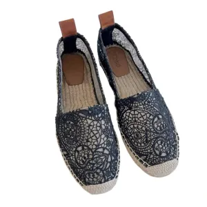 100% Authentic Chloe Black Lace Espadrilles Flats Genuine Leather 37 7