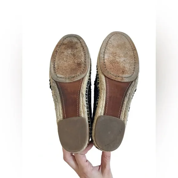 100% Authentic Chloe Black Lace Espadrilles Flats Genuine Leather 37 7