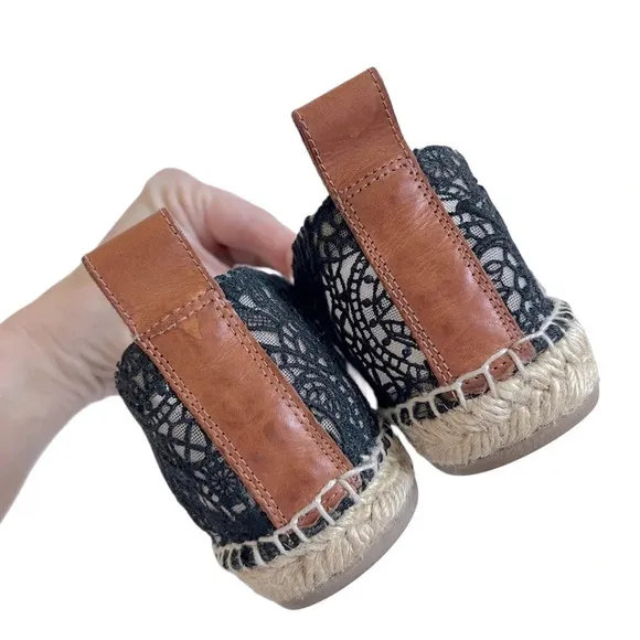 100% Authentic Chloe Black Lace Espadrilles Flats Genuine Leather 37 7