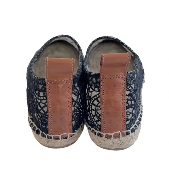 100% Authentic Chloe Black Lace Espadrilles Flats Genuine Leather 37 7