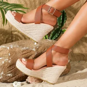 2024 Summer Platform Wedge Heel Espadrilles, Casual Women's Sandals