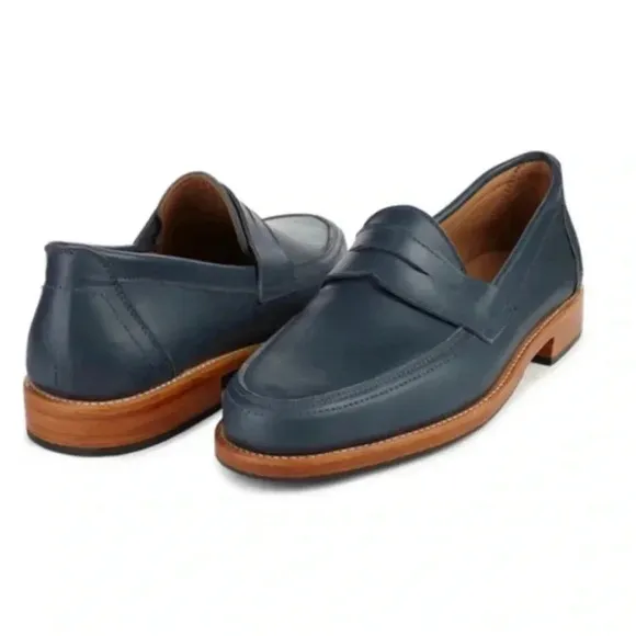 Adelante Luca Penny Loafer Dress Shoes Slip On Blue Leather: 12 D