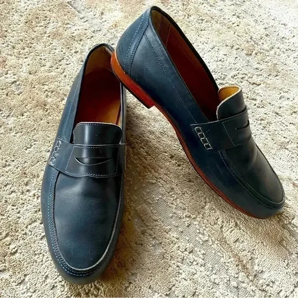 Adelante Luca Penny Loafer Dress Shoes Slip On Blue Leather: 12 D