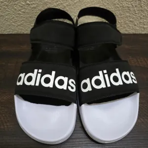 Adidas Adilettes Mens Strappy Velcro Sandals Black &amp; White NWT Size 11