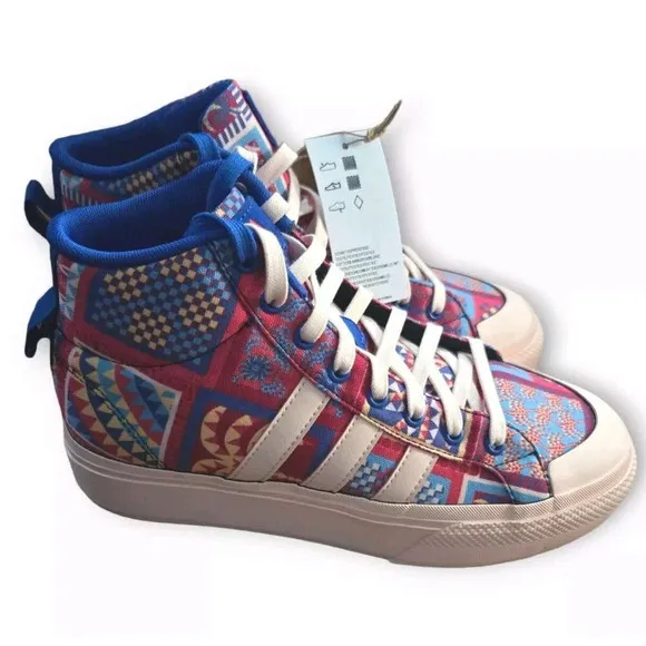Adidas Bravada Platform Sneakers Women's 8 Blue Floral Lace High Top New