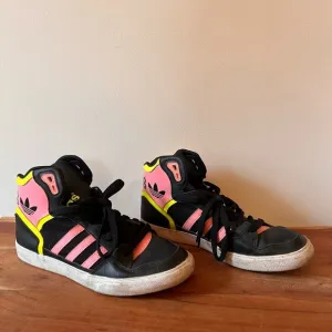Adidas Extraball Neon Pink and Yellow High Top Sneakers