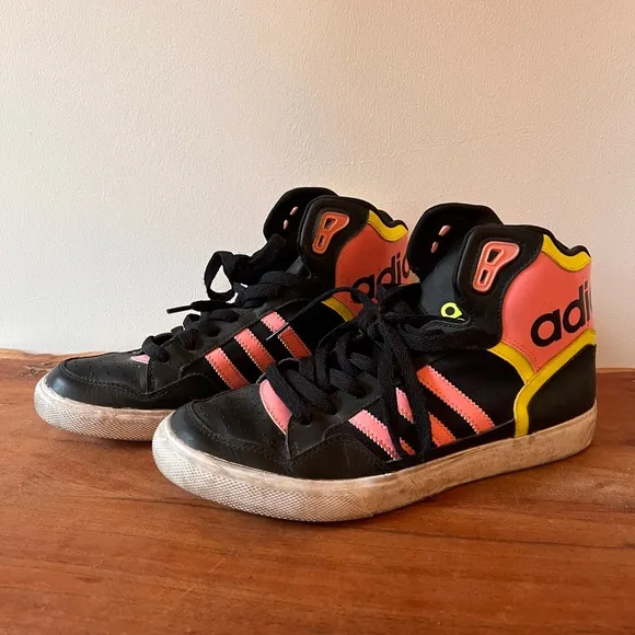 Adidas Extraball Neon Pink and Yellow High Top Sneakers