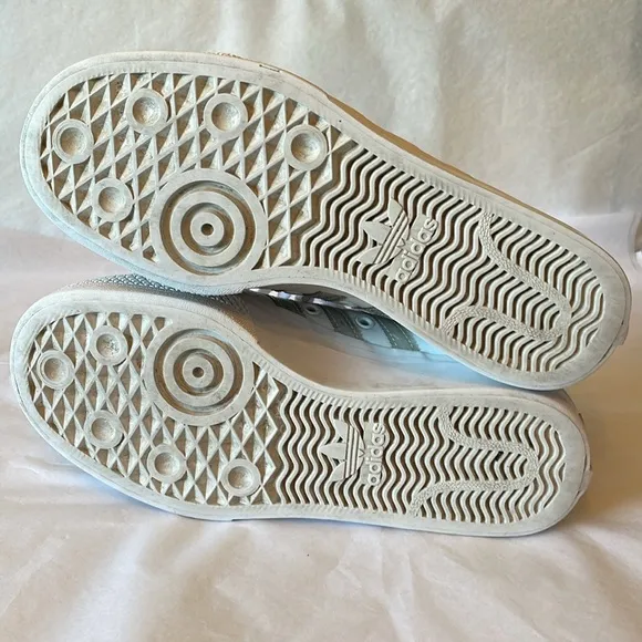 Adidas high top platform sneakers white with silver iridescence stripes size 6