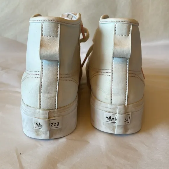 Adidas high top platform sneakers white with silver iridescence stripes size 6