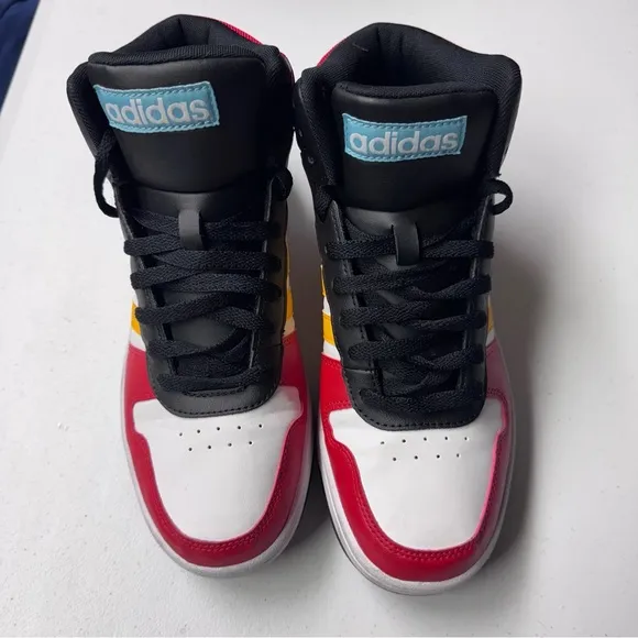 Adidas Red white Yellow Hoops 2.0 Mid High-Top Sneakers size 7.5 men’s