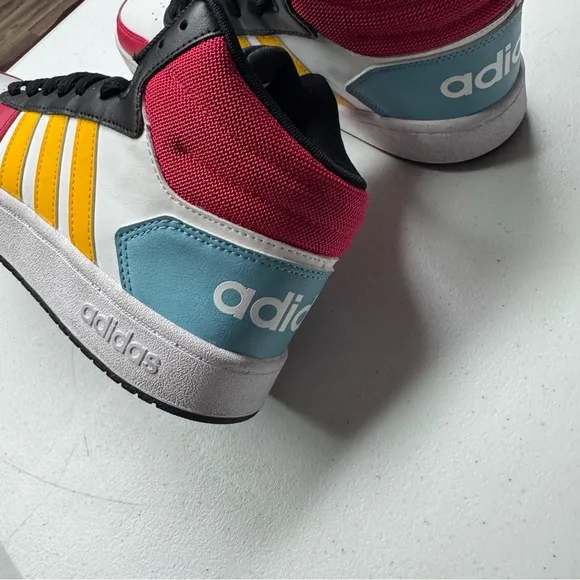 Adidas Red white Yellow Hoops 2.0 Mid High-Top Sneakers size 7.5 men’s