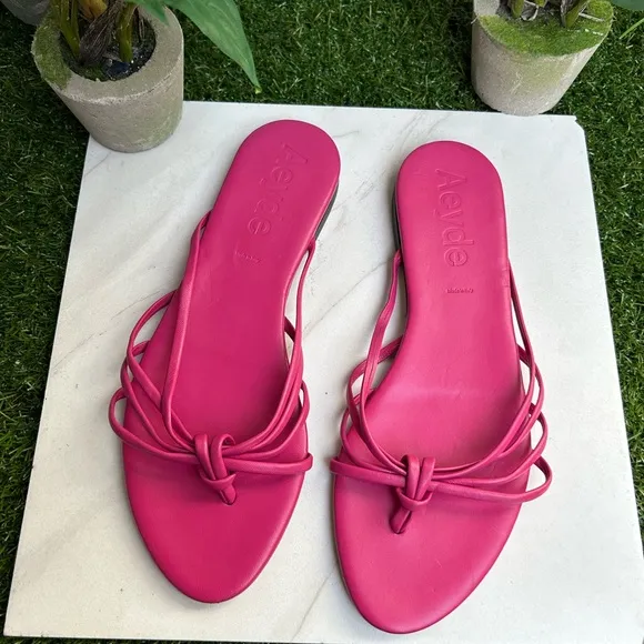 Aeyde Strappy Mule Sandal Slides DaintyModern Minimal Genuine Leather 39 US 9