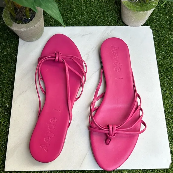 Aeyde Strappy Mule Sandal Slides DaintyModern Minimal Genuine Leather 39 US 9