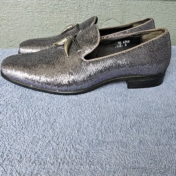 After Midnight Pewter Sequins Formal Dress Loafers Men's Shoe Size 8