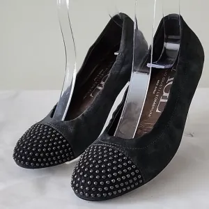AGL Attilio Giusti Leombruni Gray Shimmer Leather Studded Ballet Flats 36 AC