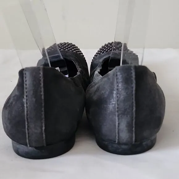AGL Attilio Giusti Leombruni Gray Shimmer Leather Studded Ballet Flats 36 AC