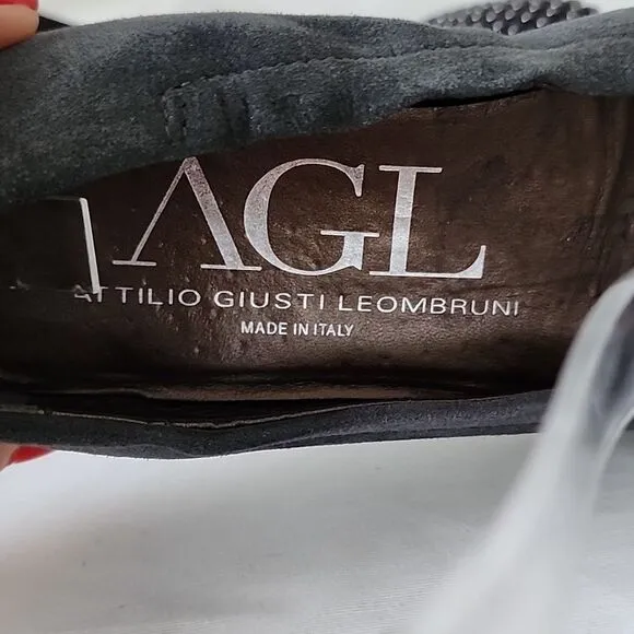 AGL Attilio Giusti Leombruni Gray Shimmer Leather Studded Ballet Flats 36 AC