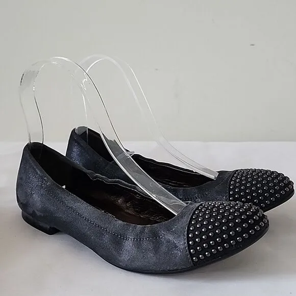 AGL Attilio Giusti Leombruni Gray Shimmer Leather Studded Ballet Flats 36 AC