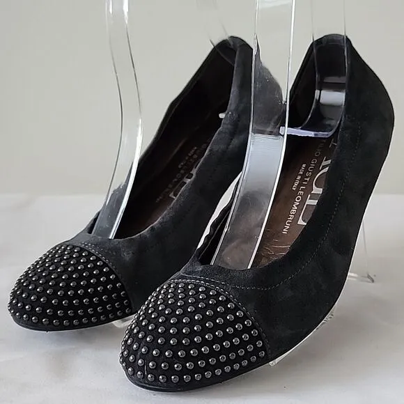 AGL Attilio Giusti Leombruni Gray Shimmer Leather Studded Ballet Flats 36 AC