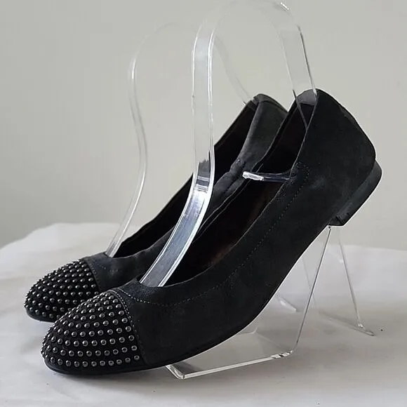 AGL Attilio Giusti Leombruni Gray Shimmer Leather Studded Ballet Flats 36 AC