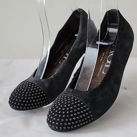 AGL Attilio Giusti Leombruni Gray Shimmer Leather Studded Ballet Flats 36 AC