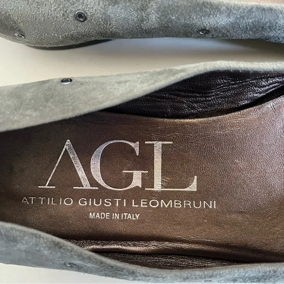 AGL Attilio Giusti Leombruni Mist Gray Suede Studded Grommet Ballet Flat…