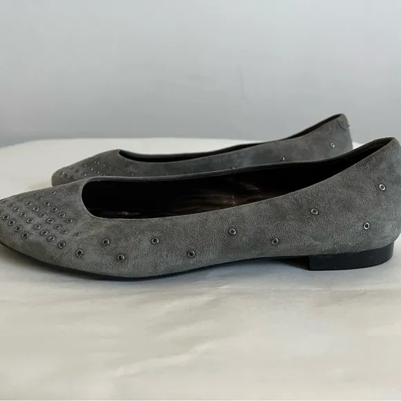 AGL Attilio Giusti Leombruni Mist Gray Suede Studded Grommet Ballet Flat…